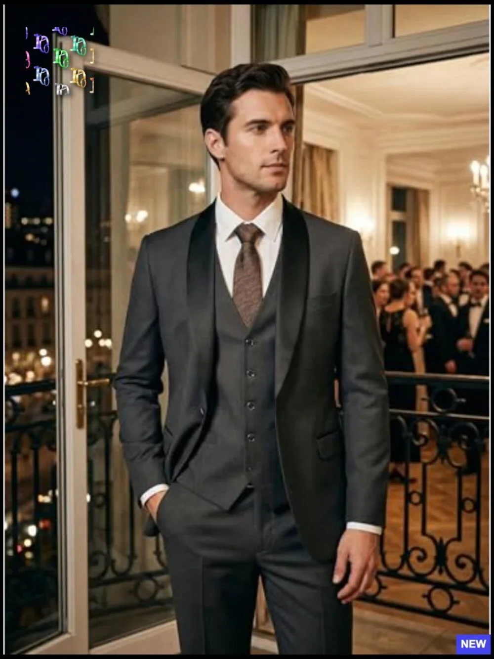 Slim Fit Tuxedo Suit Three Piece Shawl Lapel Formal Wedding Modern